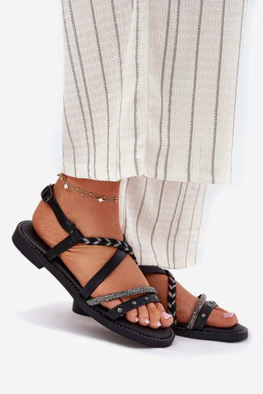 Sandálias rasteiras com alças Vinceza 17379 cor preta