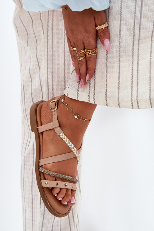 Sandálias rasteiras com alças Vinceza 17379 cor de marfim Sandálias rasteiras com alças Vinceza 17379 cor de marfim