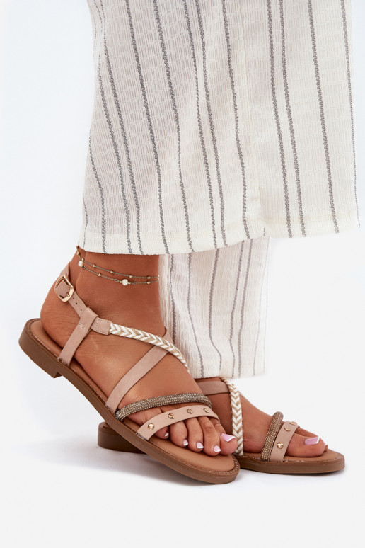 Sandálias rasteiras com alças Vinceza 17379 cor de marfim Sandálias rasteiras com alças Vinceza 17379 cor de marfim