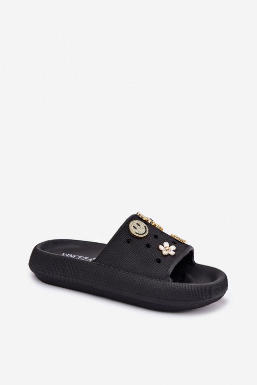 Chinelos femininos Chinelos leves Z Przypinkami Vinceza 76055 cor preta