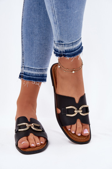 Chinelos Apartamento feminino Com decorações Detalem cor preta Amiresna 2