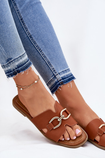 Chinelos Apartamento feminino Com decorações Detalem cor marrom Amiresna