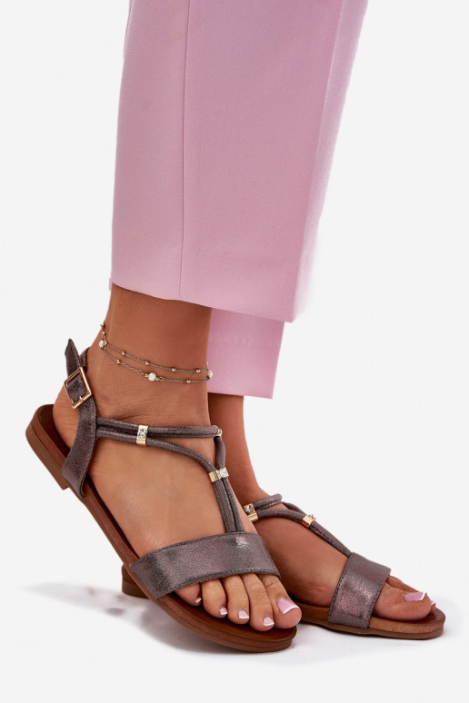 Feminino Sandálias rasteiras com listras S.Barski KV51-120 cor cinza Feminino Sandálias rasteiras com listras S.Barski KV51-120 cor cinza