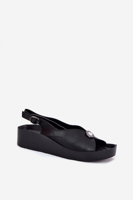 Sandálias femininas Feminino Em uma cunha e plataforma S.Barski KV51-020 cor preta Sandálias femininas Feminino Em uma cunha e plataforma S.Barski KV51-020 cor preta