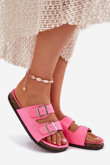 Chinelos femininos com fivelas néon cor rosa Oliena
