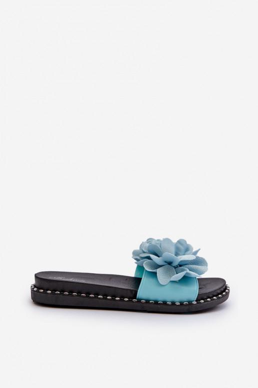 Chinelos femininos Ozdobione com motivos floraisami cor azul Cellanen