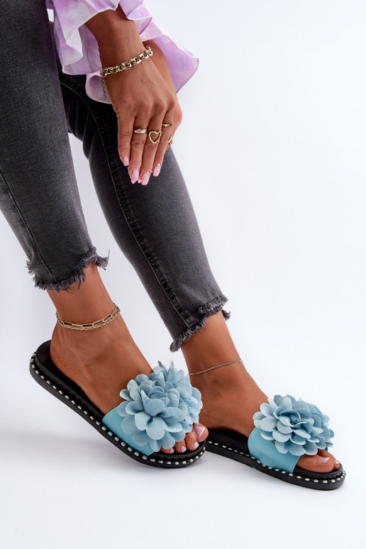 Chinelos femininos Ozdobione com motivos floraisami cor azul Cellanen