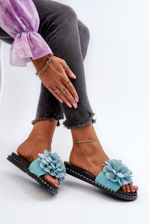 Chinelos femininos Ozdobione com motivos floraisami cor azul Cellanen