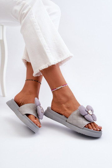 Chinelos femininos com enfeites Habilitado Baixoj Platformie cor cinza Cedrella 2