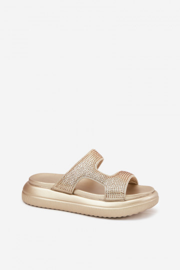 Decorado Chinelos femininos com uma plataforma cor dourada Jestella 2