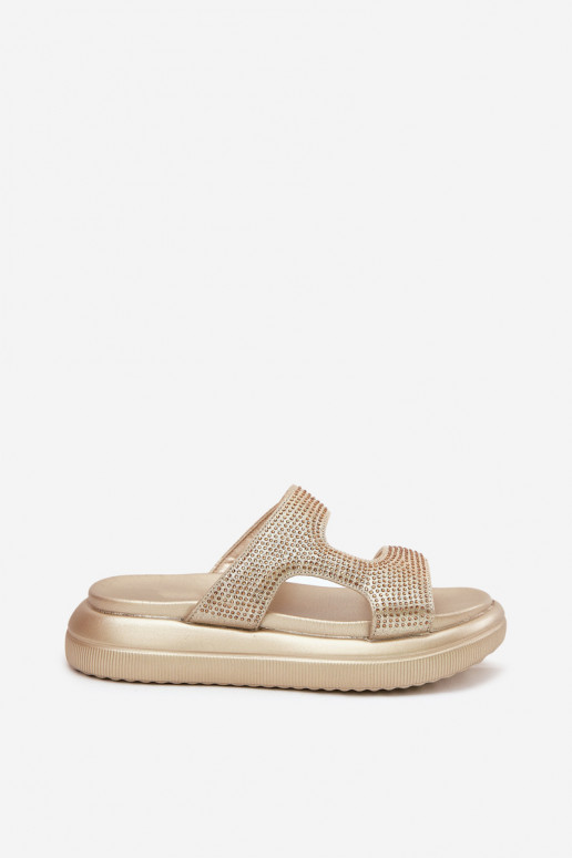 Decorado Chinelos femininos com uma plataforma cor dourada Jestella