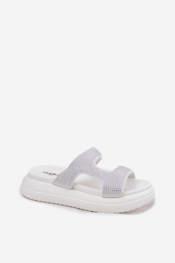 Decorado Chinelos femininos com uma plataforma cor branca Jestella 2