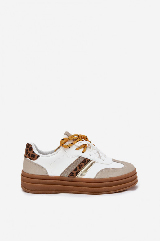 À modalo de tênis Feminino com uma plataforma Z PodParaójnym Amarrandom com padrões de pele de leopardo cor branca Niteria À modalo de tênis Feminino com uma plataforma Z PodParaójnym Amarrandom com padrões de pele de leopardo cor branca Niteria