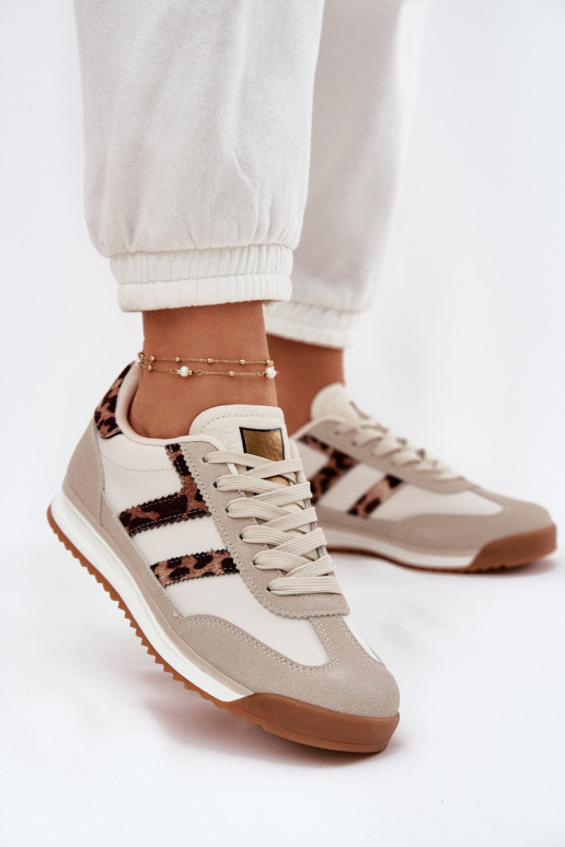 Baixo À modalo de tênis Feminino com padrões de pele de leopardo bege Rulaana Baixo À modalo de tênis Feminino com padrões de pele de leopardo bege Rulaana