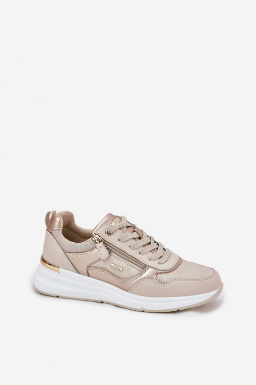 Pele tênis À modalo de tênis Feminino com zíperes bege Lilimia Pele tênis À modalo de tênis Feminino com zíperes bege Lilimia