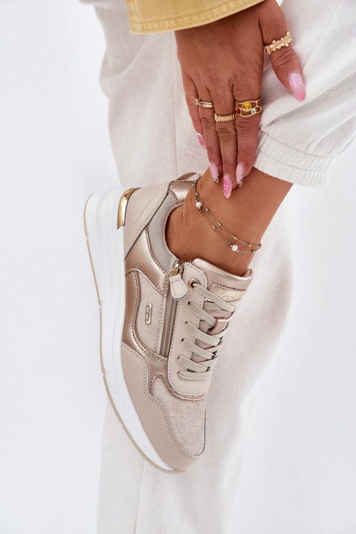 Pele tênis À modalo de tênis Feminino com zíperes bege Lilimia Pele tênis À modalo de tênis Feminino com zíperes bege Lilimia