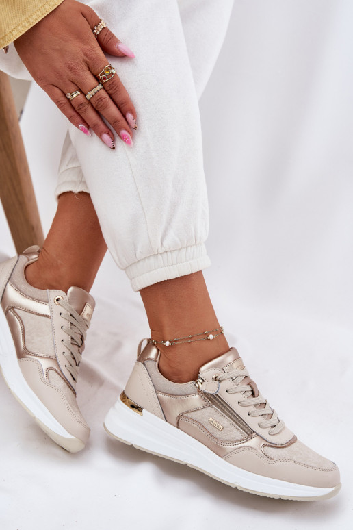 Pele tênis À modalo de tênis Feminino com zíperes bege Lilimia Pele tênis À modalo de tênis Feminino com zíperes bege Lilimia