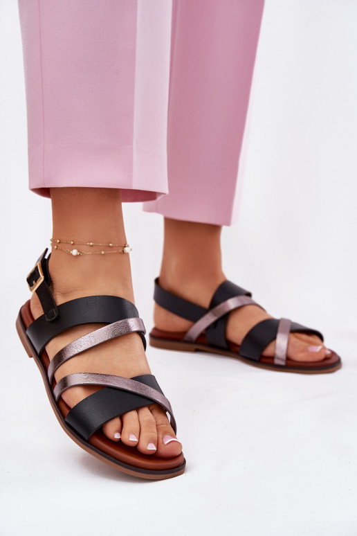 Sandálias femininas com salto largo com listras Sergio Leone SK086H cor preta Sandálias femininas com salto largo com listras Sergio Leone SK086H cor preta