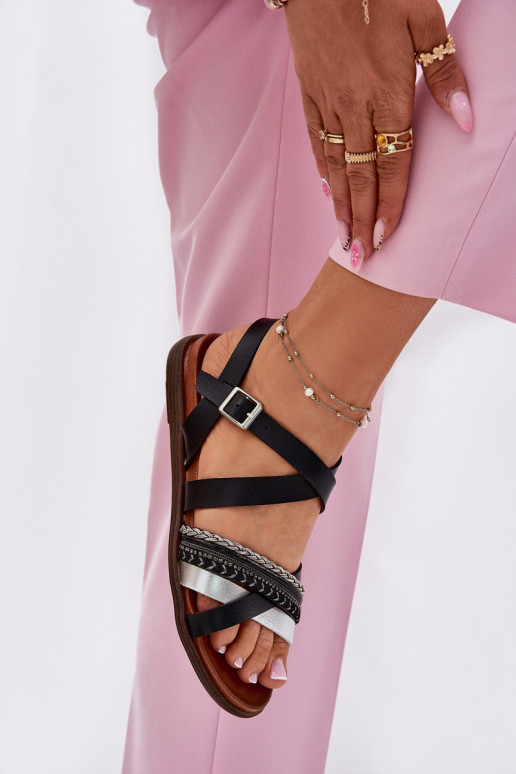 Feminino sandálias rasteiras com listras Sergio Leone SK087H cor preta Feminino sandálias rasteiras com listras Sergio Leone SK087H cor preta