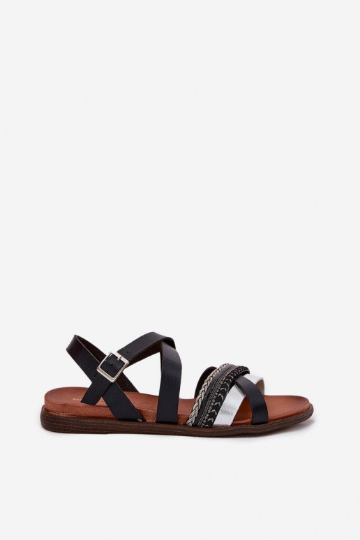 Feminino sandálias rasteiras com listras Sergio Leone SK087H cor preta Feminino sandálias rasteiras com listras Sergio Leone SK087H cor preta