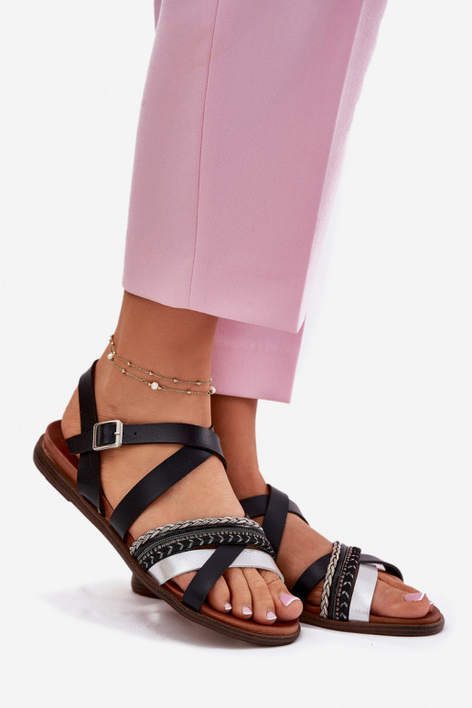 Feminino sandálias rasteiras com listras Sergio Leone SK087H cor preta Feminino sandálias rasteiras com listras Sergio Leone SK087H cor preta