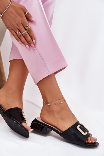 Estilo elegante Chinelos femininos Klocke Ze cor douradam Detalem Vinceza 62229 cor preta