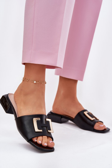 Estilo elegante Chinelos femininos Klocke Ze cor douradam Detalem Vinceza 62229 cor preta 2