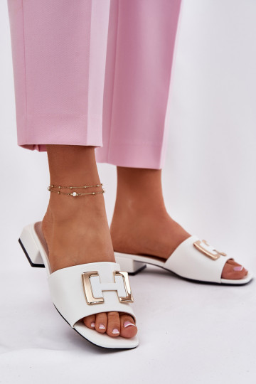 Estilo elegante Chinelos femininos Klocke Ze cor douradam Detalem Vinceza 62229 cor branca 2