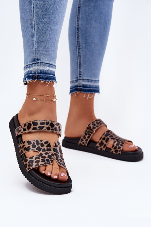 Chinelos femininos Z com fecho adesivoem Vinceza 17401 com padrões de pele de leopardo Chinelos femininos Z com fecho adesivoem Vinceza 17401 com padrões de pele de leopardo