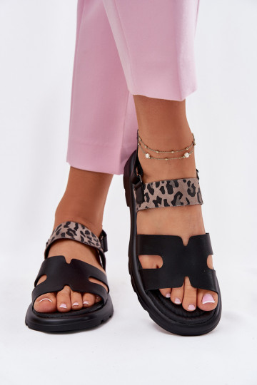Sapatos femininos pretos com saltos largos e estampa de leopardo, Vinceza 66780 2