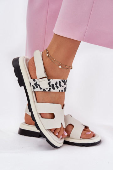 Sapatos femininos cor de areia com saltos largos e estampa de leopardo, Vinceza 66780