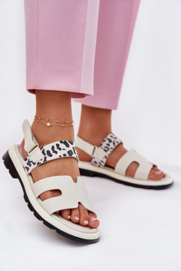 Sapatos femininos cor de areia com saltos largos e estampa de leopardo, Vinceza 66780 2