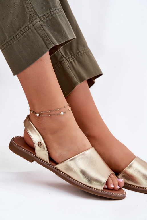 Sandálias femininas com salto largo Eko Pele cor dourada Dereka Sandálias femininas com salto largo Eko Pele cor dourada Dereka