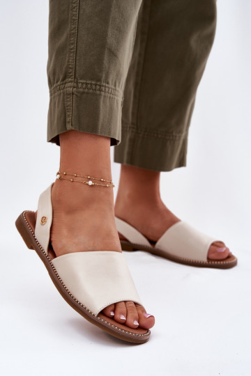 Sapatos femininos bege com saltos largos de couro sintético, "Dereka" 2