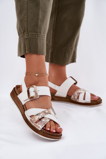 Sapatos femininos brancos com fivelas, Inblu GS000056
