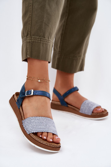 Sapatos femininos azuis com trançados na tira, Inblu GS000050
