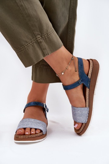 Sapatos femininos azuis com trançados na tira, Inblu GS000050 2
