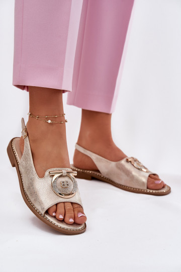 Estilo elegante sandálias com enfeites com salto largo S.Barski KV51-003 cor dourada