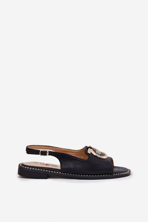 Estilo elegante sandálias com enfeites com salto largo S.Barski KV51-003 cor preta Estilo elegante sandálias com enfeites com salto largo S.Barski KV51-003 cor preta