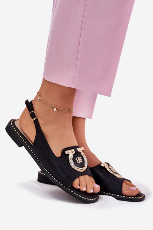 Estilo elegante sandálias com enfeites com salto largo S.Barski KV51-003 cor preta Estilo elegante sandálias com enfeites com salto largo S.Barski KV51-003 cor preta