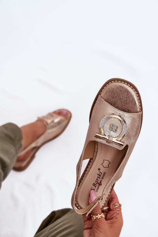 Estilo elegante sandálias com enfeites com salto largo S.Barski KV51-003 cor ouro rosa Estilo elegante sandálias com enfeites com salto largo S.Barski KV51-003 cor ouro rosa