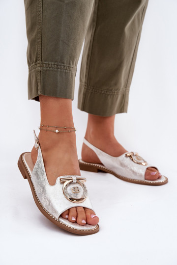 Estilo elegante sandálias com enfeites com salto largo S.Barski KV51-003 cor prata