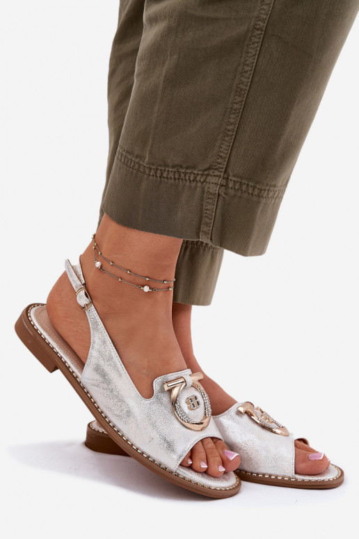 Estilo elegante sandálias com enfeites com salto largo S.Barski KV51-003 cor prata Estilo elegante sandálias com enfeites com salto largo S.Barski KV51-003 cor prata