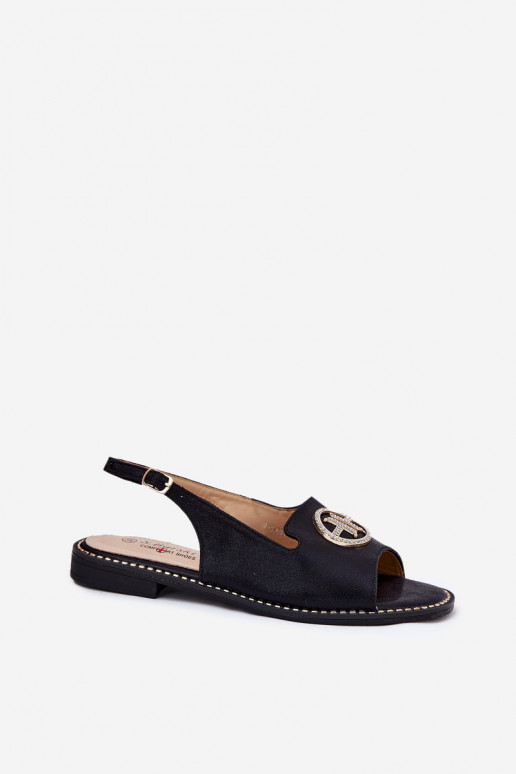 Sandálias femininas com salto largo com enfeites S.Barski KV51-002 cor preta Sandálias femininas com salto largo com enfeites S.Barski KV51-002 cor preta