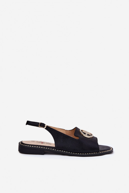 Sandálias femininas com salto largo com enfeites S.Barski KV51-002 cor preta Sandálias femininas com salto largo com enfeites S.Barski KV51-002 cor preta