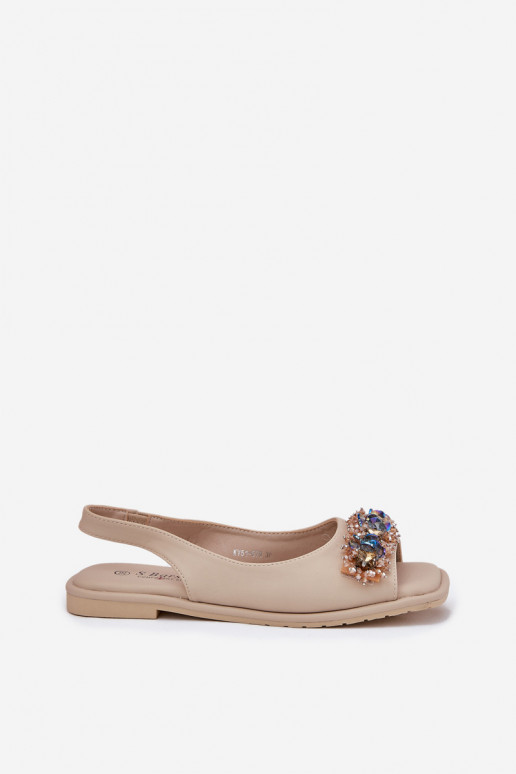 Sandálias rasteiras para mulheres com olhos brilhantes S.Barski KV51-079 bege Sandálias rasteiras para mulheres com olhos brilhantes S.Barski KV51-079 bege