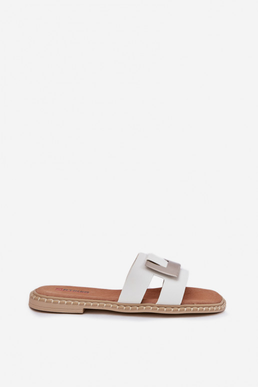 Chinelos Apartamento feminino Com decorações Detalem Artiker 56C1334 cor branca