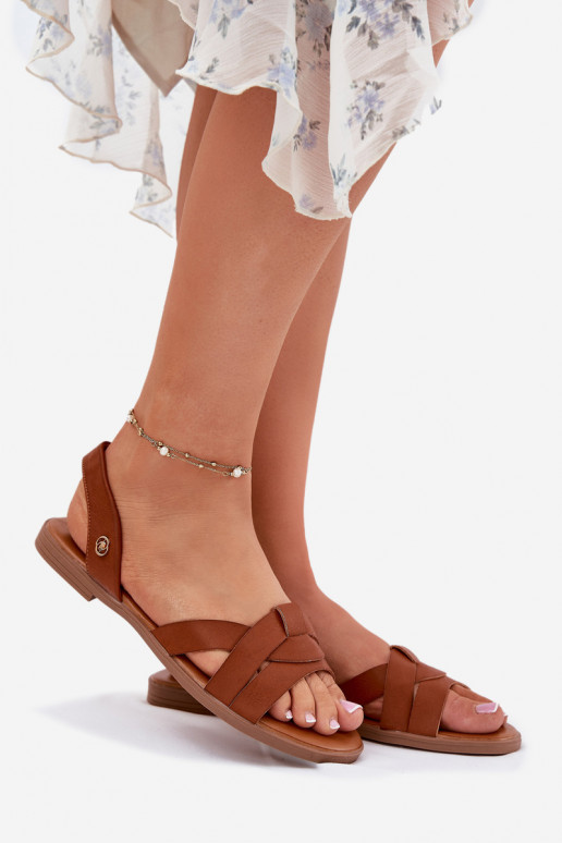 Sandálias rasteiras para mulheres de couro ecológico cor marrom Illoria Sandálias rasteiras para mulheres de couro ecológico cor marrom Illoria