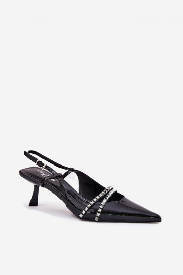 Sapatos envernizados com saltos finos e tiras Jelmia na cor preta 2