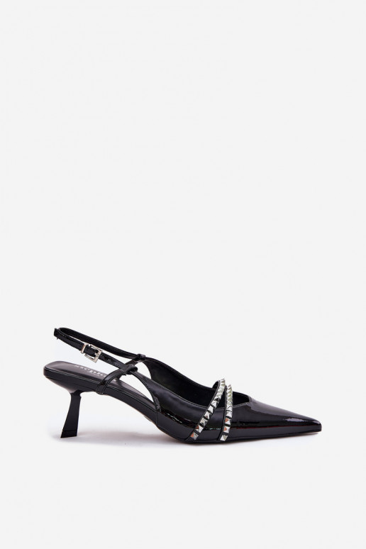 com efeito verniz Sapato com salto fino com alças cor preta Jelmia